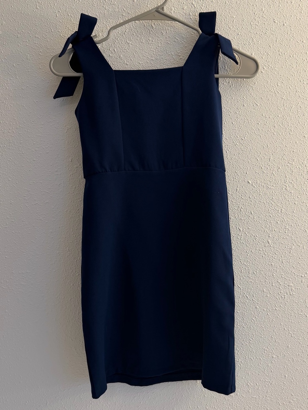 Square-Neck Navy Mini Dress with Tie Straps